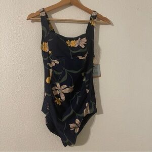 Shade & Shore Women’s One Piece Blue Floral Swimsuit size Small